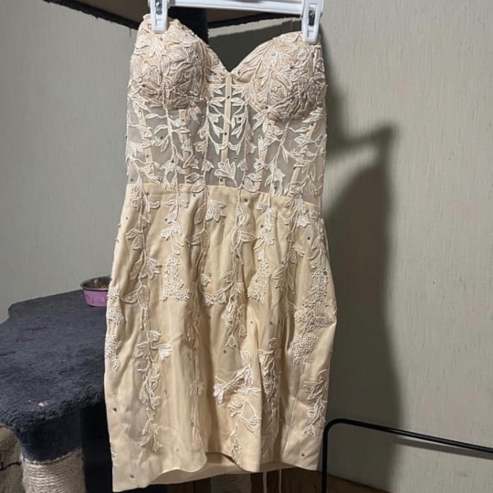 Short semi formal lace and bedazzled dress